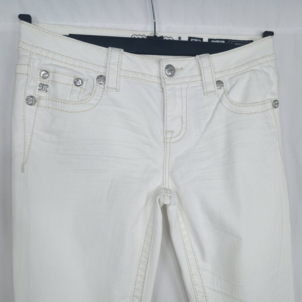 Miss Me White Skinny Jeans 27 Mid Rise Ankle Blue Embroidery - Picture 2 of 10